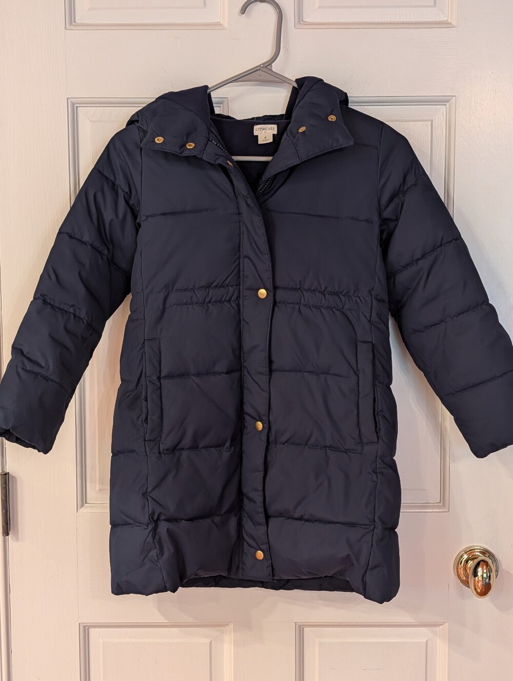 J. Crew Factory Crewcuts Girl's Perfect Puffer Navy Blue Long Hooded Jacket Sz 8